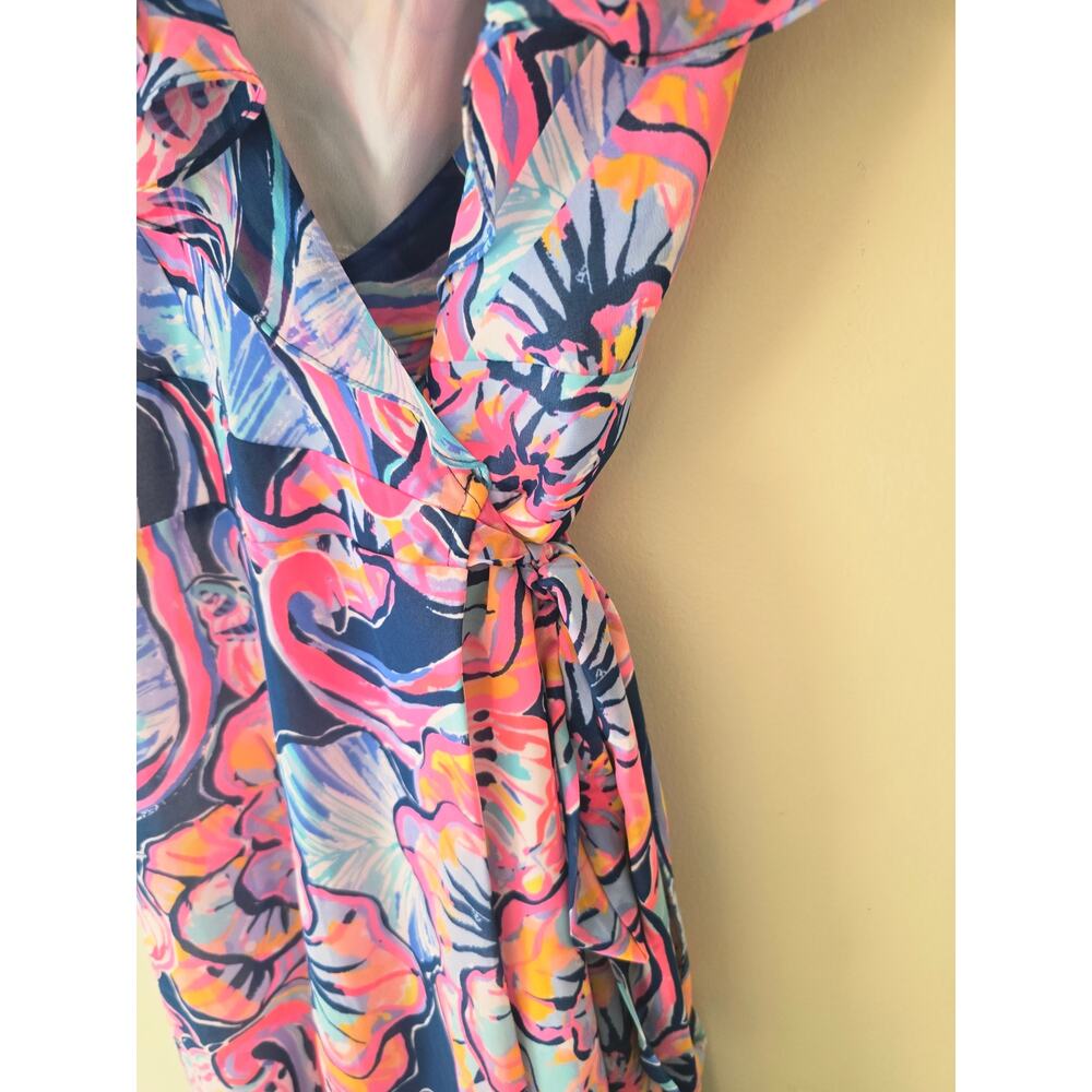 Lilly Pulitzer Marianna One Shoulder Floral Ruffle Wrap Midi Dress Size L - Picture 5 of 9